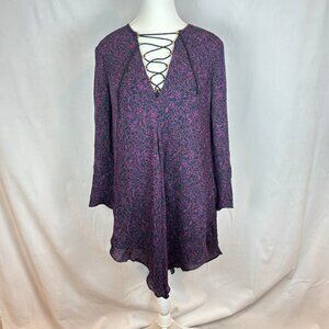 Derek Lam 10 Crosby Women's Pink blue silk‎ long flare sleeve shift dress size 4